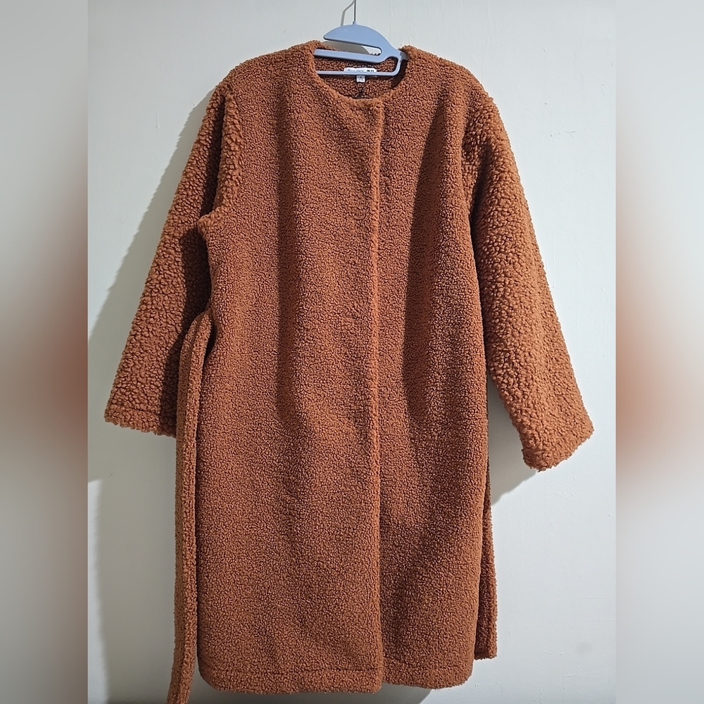 NWT Uniqlo JW Anderson Pile Lined Fleece Sherpa Collarless Coat Women Brown Med - Picture 3 of 10